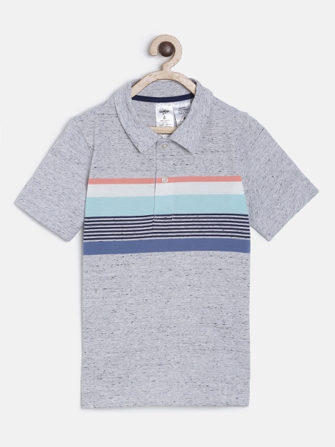 

OSHKOSH Bgosh Boys Grey Striped Polo Collar T-shirt
