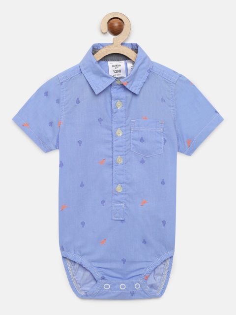 

OSHKOSH Bgosh Boys Blue Printed Mandarin Collar Bodysuit