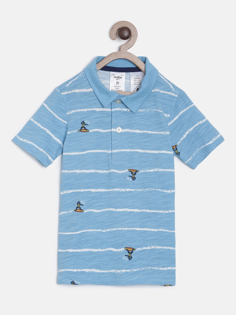 

OSHKOSH Bgosh Boys Blue & White Striped Polo Collar T-shirt