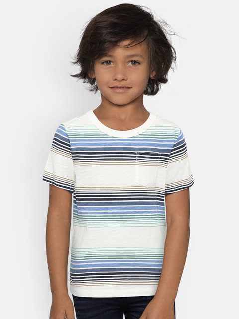 

OSHKOSH Bgosh Boys White Striped Round Neck T-shirt