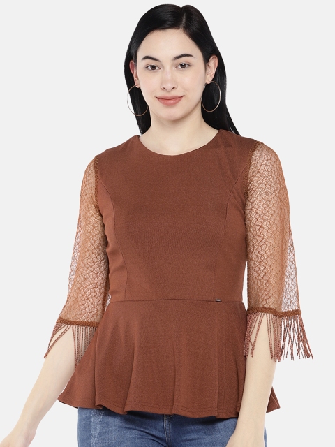 

Deal Jeans Women Rust Brown Solid Peplum Top