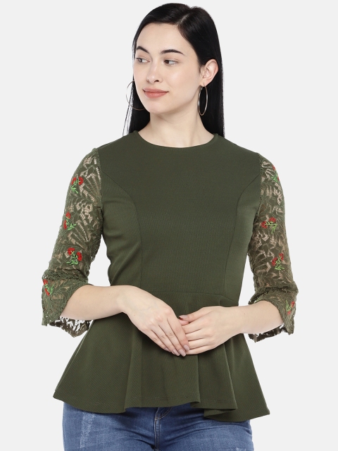 

Deal Jeans Women Olive Green Solid Peplum Top