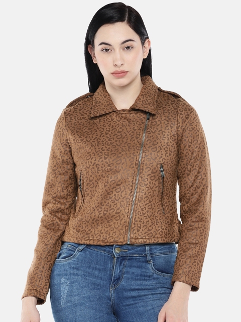 

Deal Jeans Women Brown Printed Biker Jacket