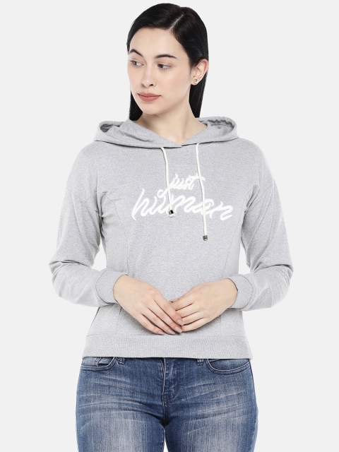 

Deal Jeans Women Grey Printed Hooded Sweatshirt