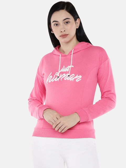 

Deal Jeans Women Pink Printed Hooded Sweatshirt