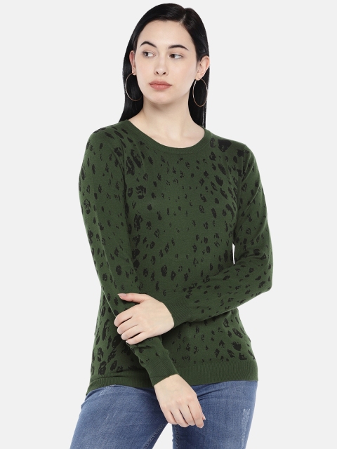 

Deal Jeans Women Olive Green & Black Printed Sweater