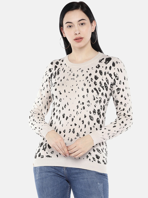 

Deal Jeans Women Cream-Coloured & Black Printed Sweater