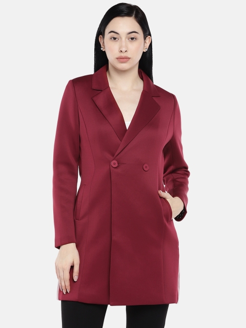 

Deal Jeans Okane Women Maroon Solid Double-Breasted Overcoat