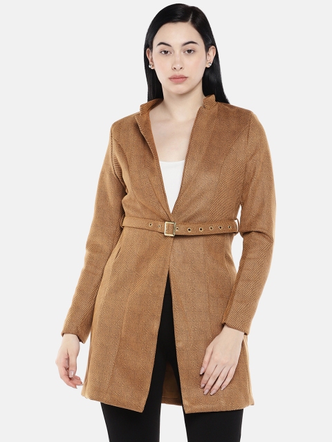 

Deal Jeans Women Khaki Brown Striped Single-Breasted Overcoat