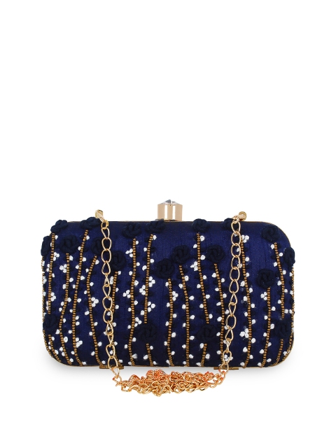 

Anekaant Navy Blue Embellished Box Clutch