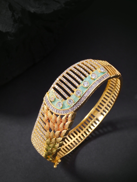 

Priyaasi Sea Green Gold-Plated Stone Studded Hand Painted Bangle Style Bracelet