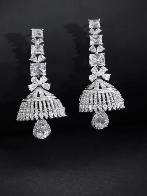 

Priyaasi Silver-Plated AD-Studded Handcrafted Dome Shaped Jhumkas