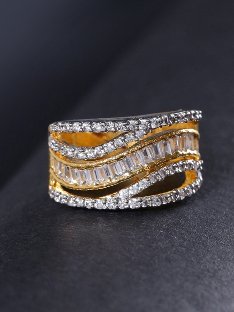 

Priyaasi Gold-Plated American Diamond Studded Handcrafted Adjustable Finger Ring