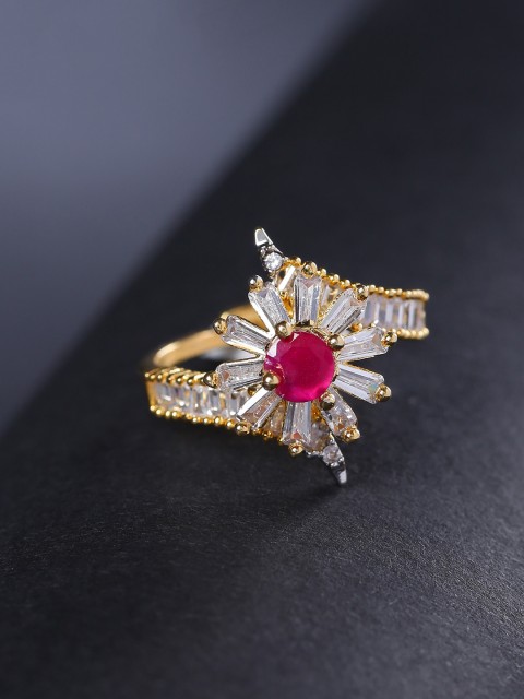 

Priyaasi Pink Gold Plated AD Studded Floral Handcrafted Adjustable Finger Ring