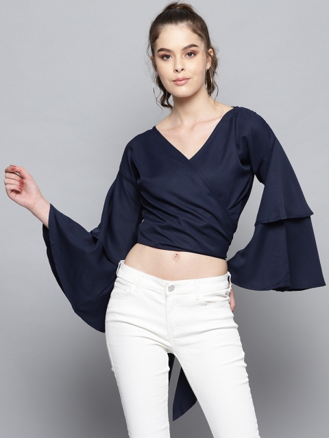 

Trend Arrest Women Navy Blue Wrap Crop Wrap Top