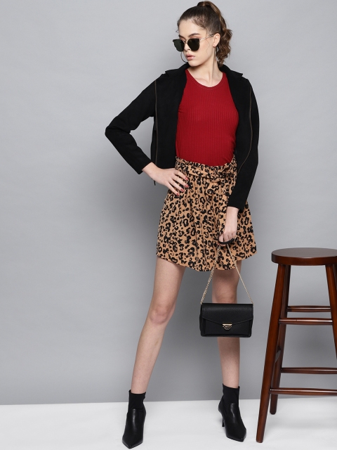 

Trend Arrest Women Brown & Black Animal Printed A-Line Skirt