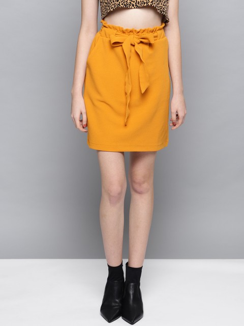 

Trend Arrest Women Mustard Yellow Solid Straight Skirt