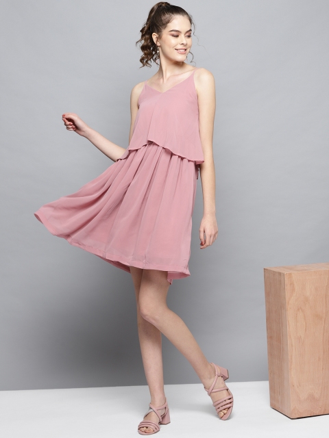 

Trend Arrest Women Dusty Pink Solid Layered A-Line Dress