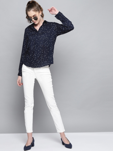

Trend Arrest Women Navy & Grey Printed Shirt Style Top, Navy blue
