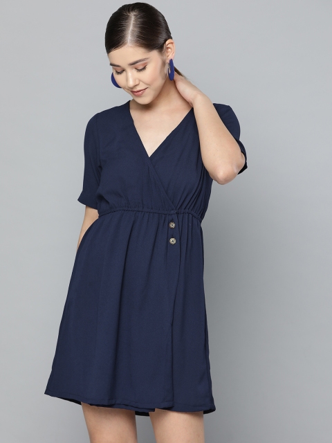

Trend Arrest Women Navy Blue Solid Wrap Dress