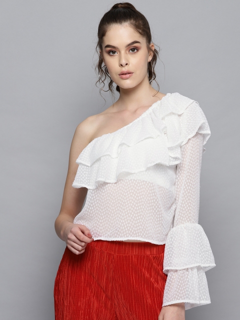 

Trend Arrest Women Off-White Dobby Design One Shoulder Top