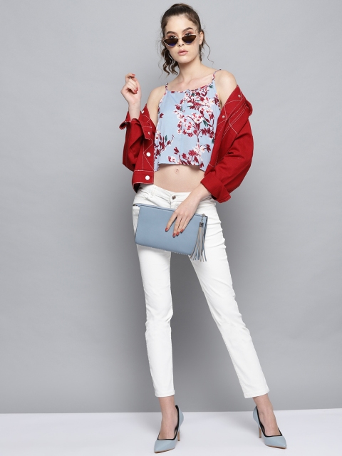 

Trend Arrest Women Blue & Maroon Floral Print Crop Top