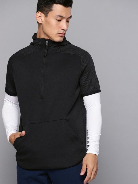 

UNDER ARMOUR Men Black Solid Unstoppable Move Light Hooded Sweatshirt