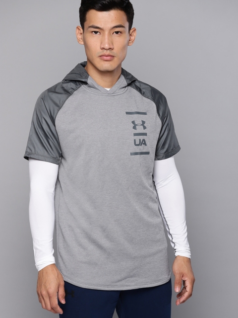 

UNDER ARMOUR Men Grey MK1 Terry Hooded Solid T-shirt