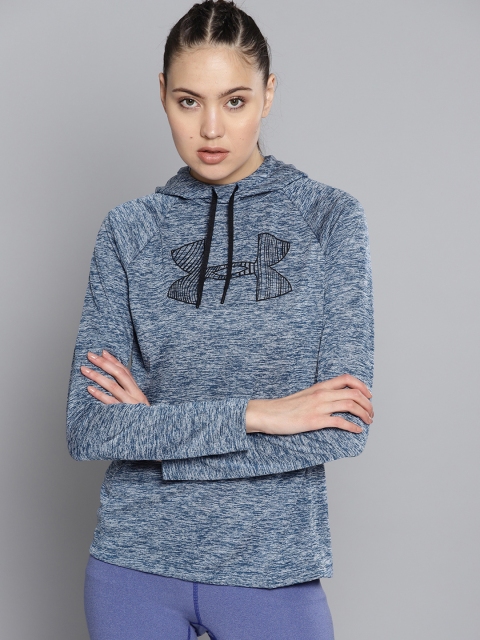 

UNDER ARMOUR Women Blue Tech Hoody Graphic Printed Loose Fit T-shirt
