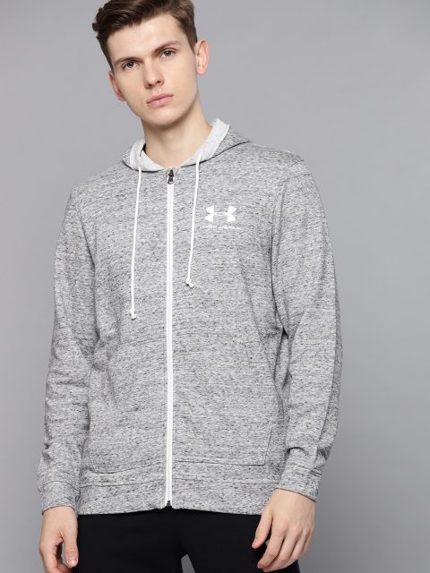 

UNDER ARMOUR Men Grey Melange Solid Hooded Sportstyle Terry Full Zip Sweatshirt