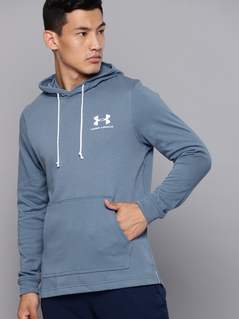 

UNDER ARMOUR Men Blue Solid Hooded Sportstyle Terry Sweatshirt