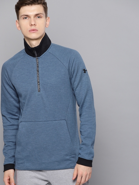 

UNDER ARMOUR Men Blue Solid Unstoppable Double Knit 1/2 Zip Sweatshirt