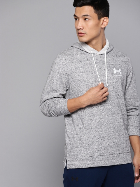 

UNDER ARMOUR Men Grey Melange Sportstyle Terry Solid Hooded Sweatshirt