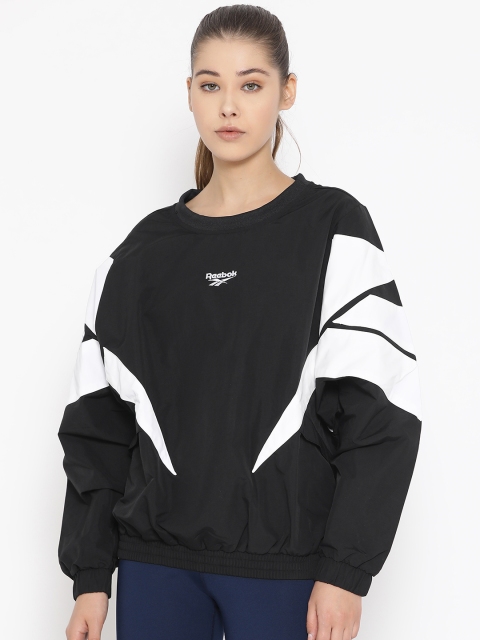 

Reebok Classic Women Black & White Printed Vector Crew Neck Sweatshirt