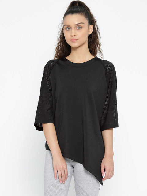 

Reebok Women Black Solid Perforated Cover-Up Training T-Shirt