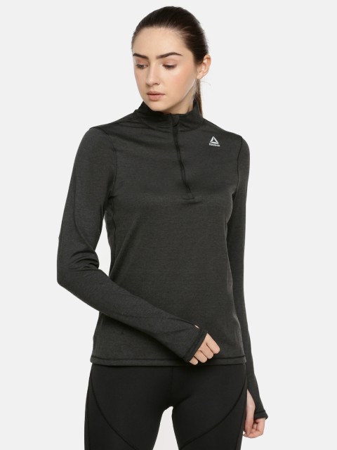 

Reebok Women Black Solid RE 1/4 ZIP Sweatshirt