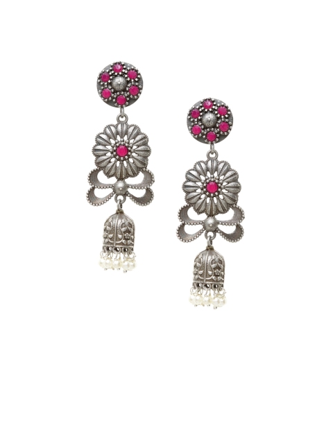 

PANASH Silver-Plated Dome Shaped Oxidized Jhumkas