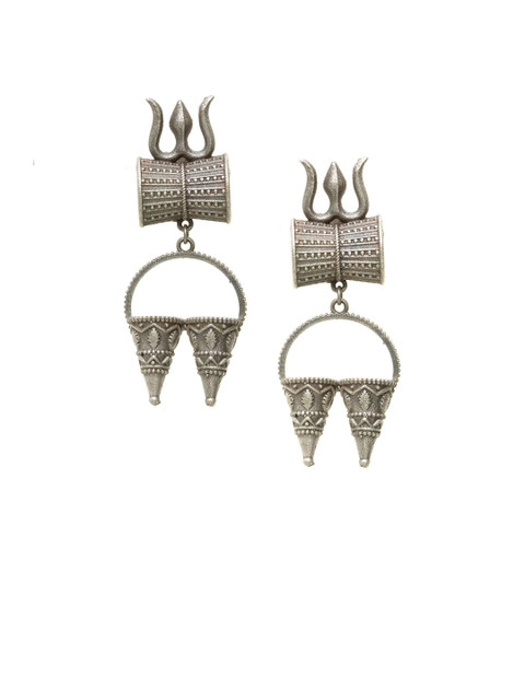 

PANASH Silver-Toned Contemporary Oxidized Drop Earrings