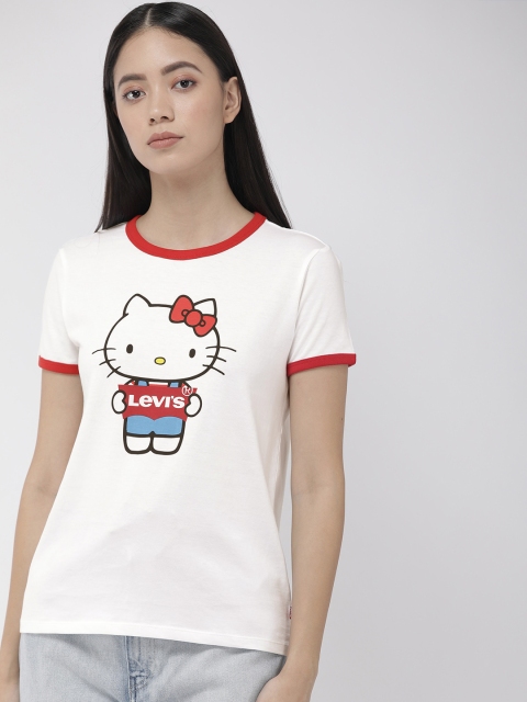 

Levis Hello Kitty Women White Printed Round Neck Pure Cotton T-shirt