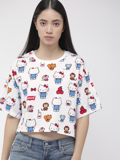 

Levis x Hello Kitty Women White Printed Round Neck Oversize Pure Cotton T-shirt