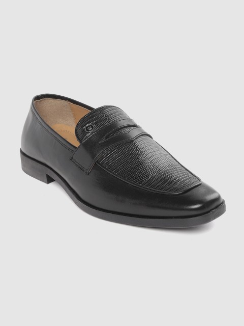 

Louis Philippe Men Black Leather Textured Formal Slip-Ons