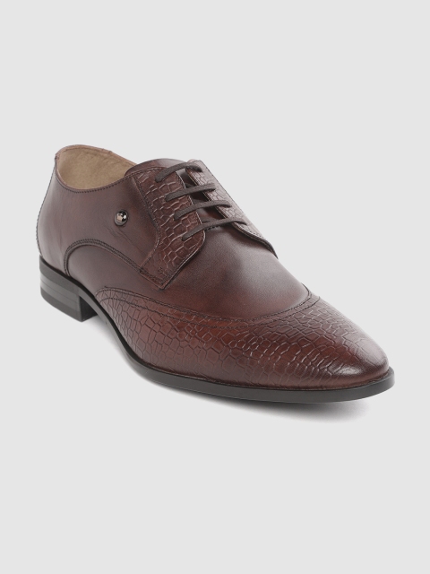 

Louis Philippe Men Burgundy Leather Croc Textured Semiformal Derbys