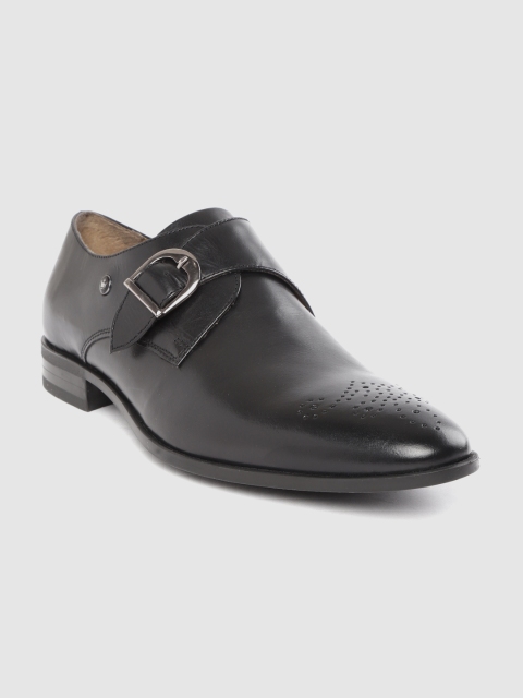 

Louis Philippe Men Black Solid Leather Formal Monks with Perforated Detail