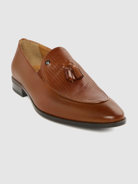 

Louis Philippe Men Brown Basketweave Textured Leather Formal Slip-Ons