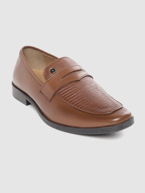 

Louis Philippe Men Brown Textured Leather Formal Slip-Ons