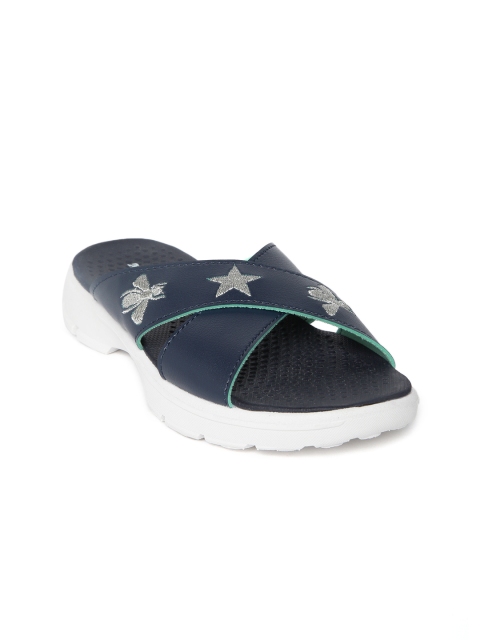 

KazarMax Women Navy Blue & Silver-Toned Embroidered Open Toe Flats
