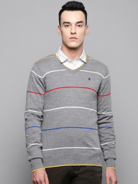 

Louis Philippe Sport Men Grey Merino Wool Striped Sweater