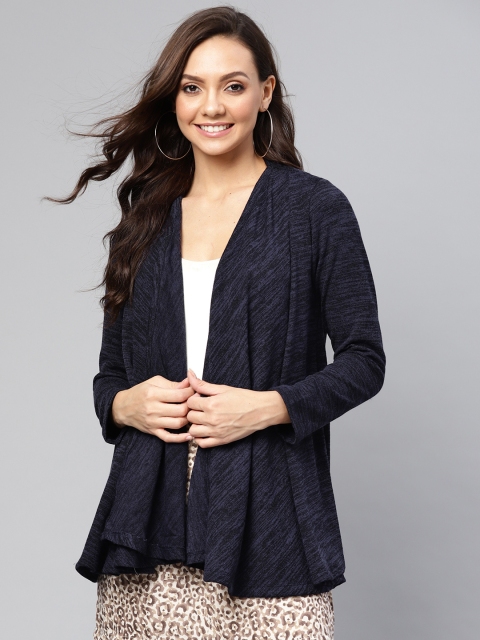 

Femella Women Navy Blue Self Design Waterfall Shrug