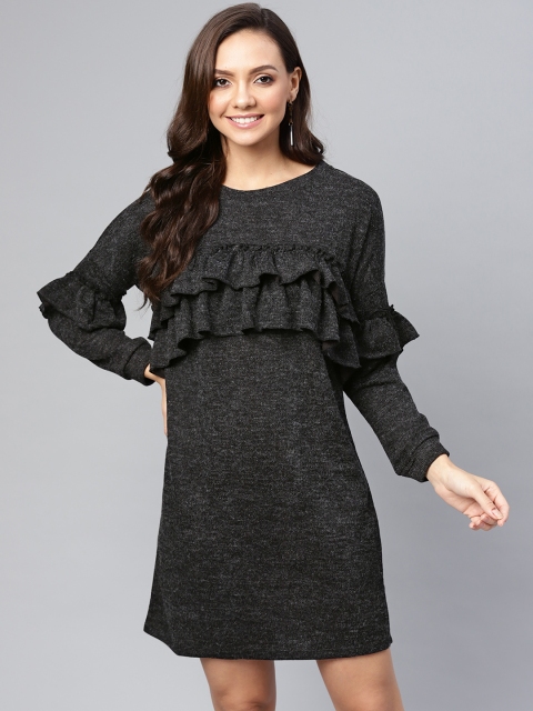 

Femella Women Charcoal Grey Solid Shift Dress