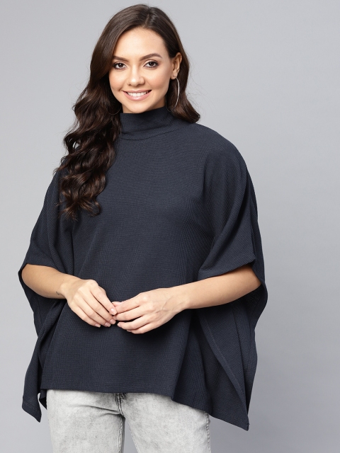 

Femella Women Navy Blue Waffle Knit Kaftan Top